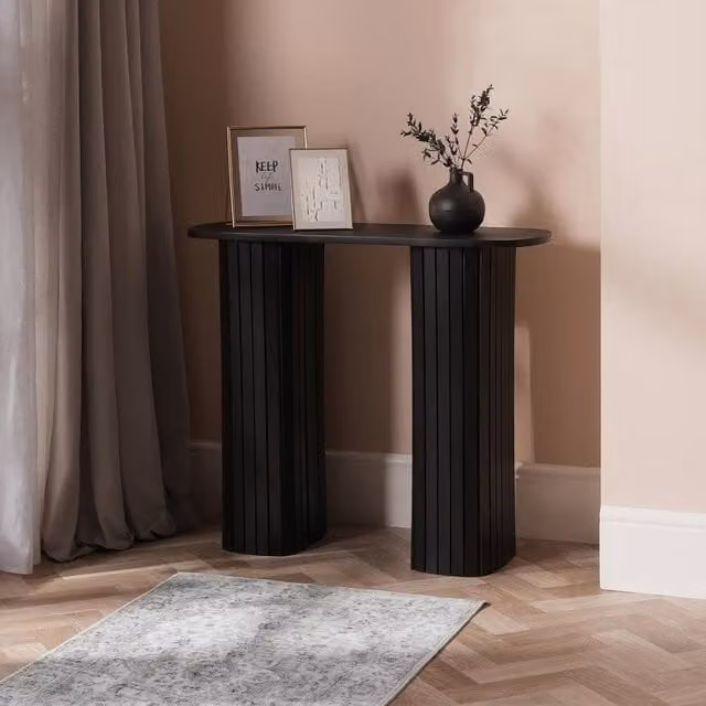 OHS Madison Ribbed Engineered Wood Console Table in Black