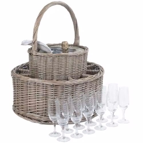Red Hamper Chilled Drinks Picnic Basket in Red and Brown Willow and Rattan with Wood Details, W/D/H: 46.0 x 21.0 x 46.0 cm