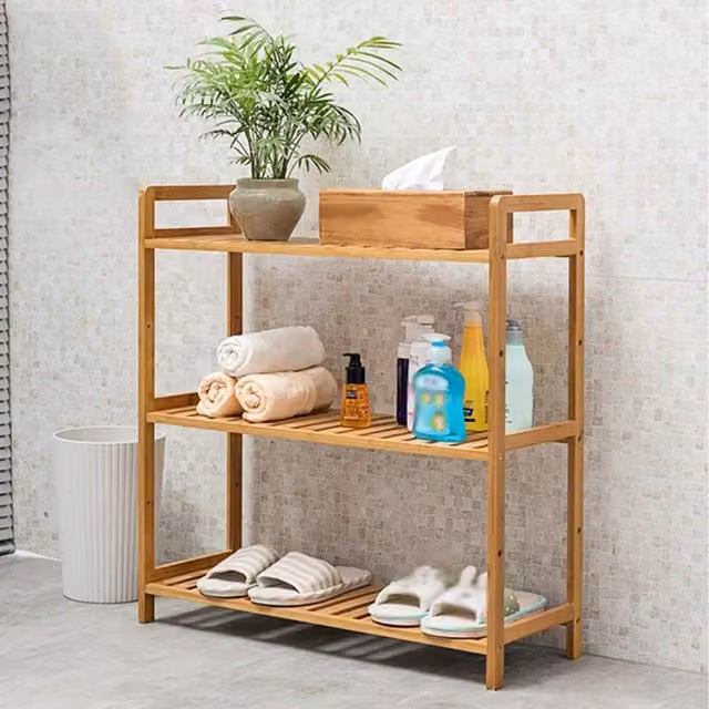 Livingandhome Tiered Bamboo Wood Book Storage Shelf, Brown, W/D/H: 75 x 25 x 68 cm