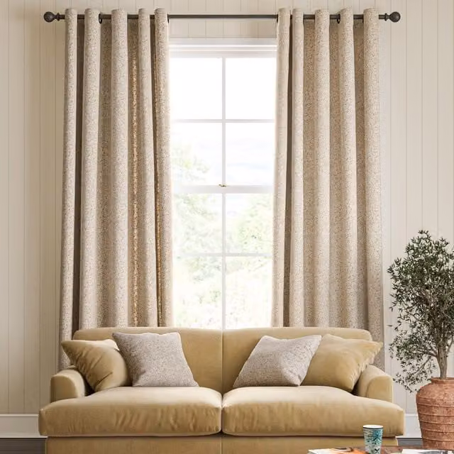 William Morris Bird And Anemone Made To Measure Blackout Eyelet Curtains in Beige Floral Pattern
