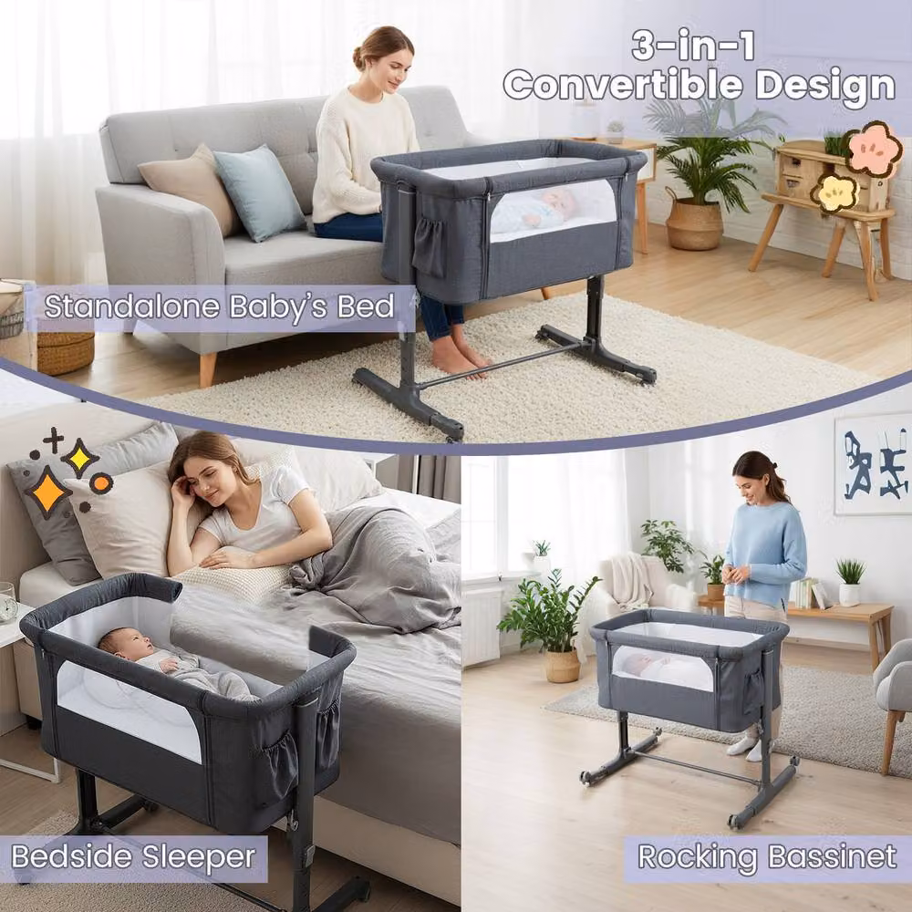 CASART 3-in-1 Height-adjustable Baby Bedside Bassinet and Sleeper in Grey, W/D/H: 120 x 60 cm – 7