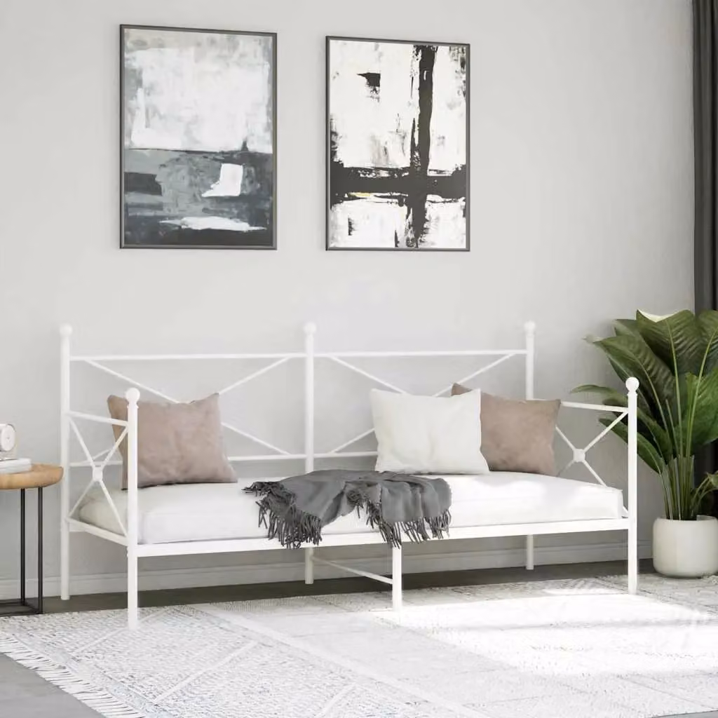 Berkfield Home Metal Day Bed in White, W/D/H: 90 x 200 cm – 2