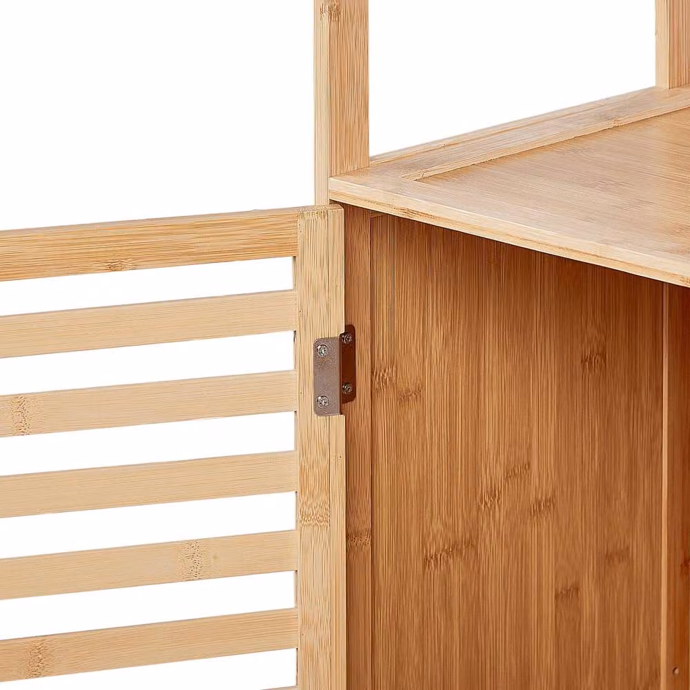 Wyld and Coco Minimalist Bamboo Bathroom Shelving Unit with Door, Light Brown, H 145 x W 32 x D 30 cm – 3