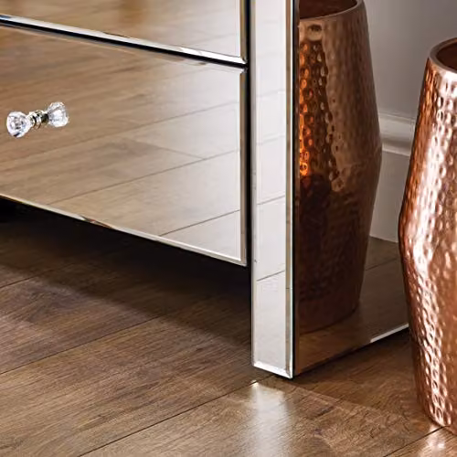 Birlea Seville Silver Mirrored 2 Drawer Bedside Table W: 40 cm, D: 40 cm, H: 60 cm – 4