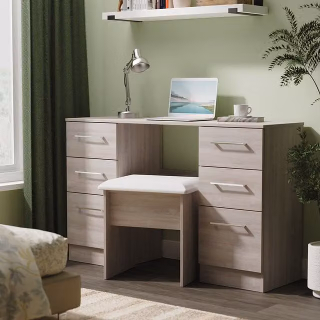 Ready Assembled 2 U Gloucester 6 Drawer Kneehole Desk in Light Grey – 1