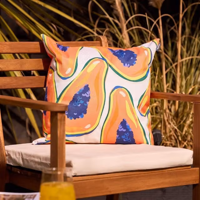 icon Indoor & Outdoor Papaya Fruit Print Waterproof Cushion, Orange and Multicolour, W/D/H: 43 x 43 x 43 cm – 1
