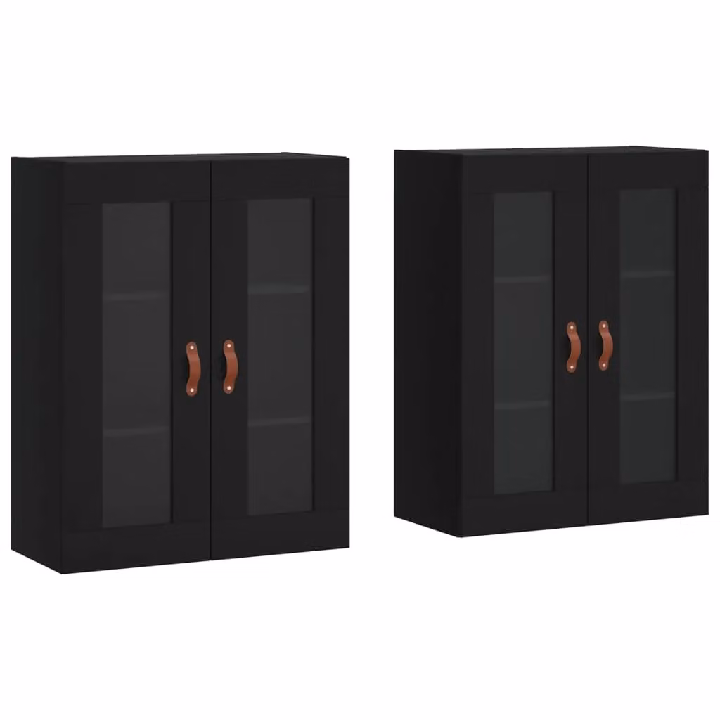 Berkfield Home Set of 2 Black Wall Mounted Cabinets with Glass Doors and Internal Shelves – 1
