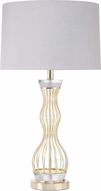Interiors by Premier Orsina Curved Wireframe Table Lamp with Crystal Bands and Grey Fabric Shade in Gold/Brass