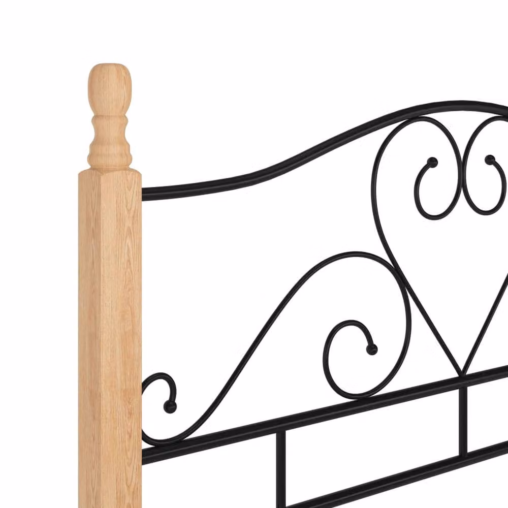 Berkfield Home Vintage Bed Frame in Black Metal and Oak, W/D/H: 120 x 200 cm – 2