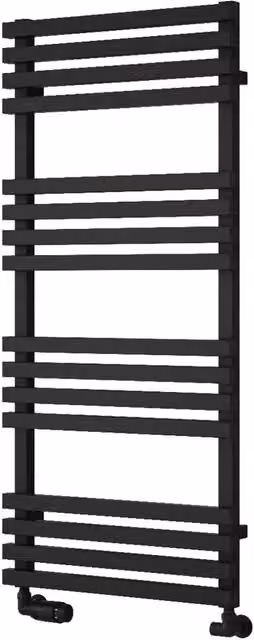 Bathroom Kingdom Kale Black Straight Steel Heated Towel Rail H: 1126 mm, W: 500 mm