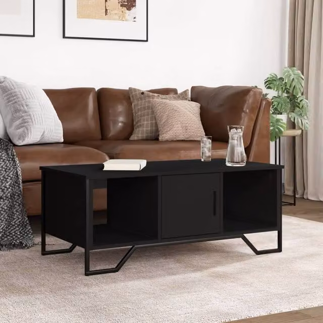 Berkfield Home Modern Black Rectangular Coffee Table with Sled Base, W/D/H: 100 x 51 x 40 cm
