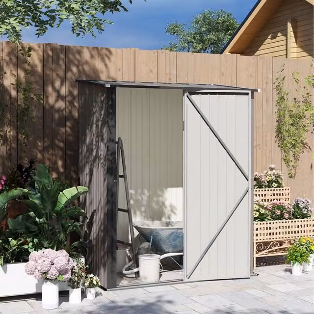 Outsunny Modern Pent Outdoor Storage Shed in Grey Galvanised Steel