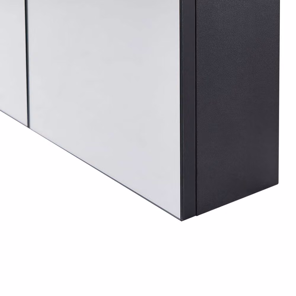Wyld and Coco Black Plywood Handleless 2-Door Wall-Hung Mirror Cabinet, W: 60 cm, H: 60 cm – 4