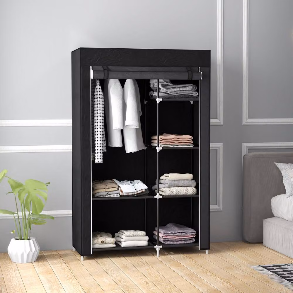 STILVORA Modern Black Roll Shutter Wardrobe with Hanging Rail and Internal Shelves – 2
