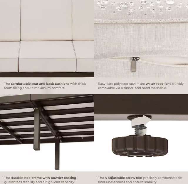 tectake Comosa Garden Furniture Set with 1 Sofa and XXL Padding, Brown/Beige/Grey
