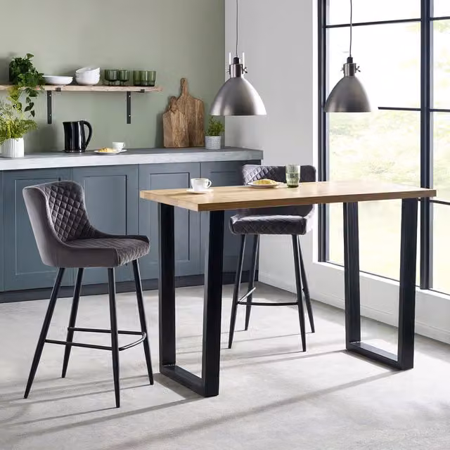 Julian Bowen Brooklyn Bar Table and Luxe Bar Stools Set in Oak and Grey