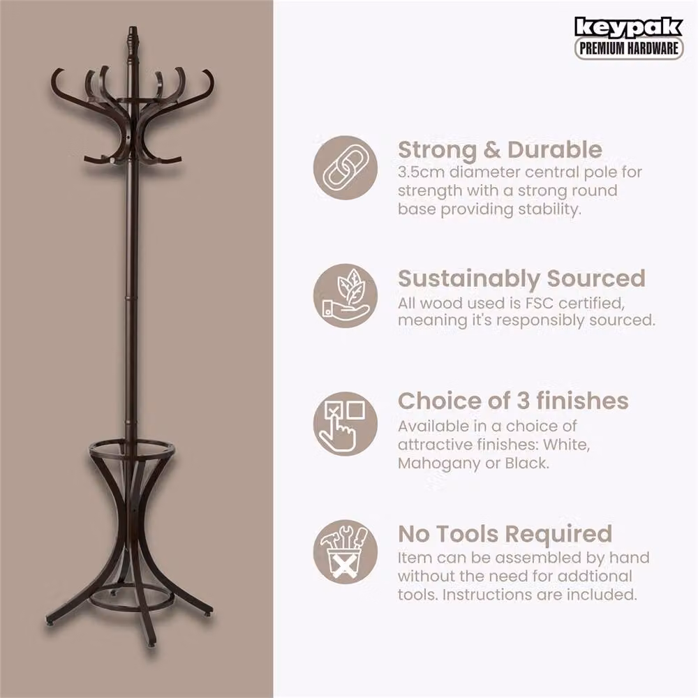 Nordara Brown Walnut Effect Coat Rack Tree with 12 Hooks, Height: 185 cm – 2