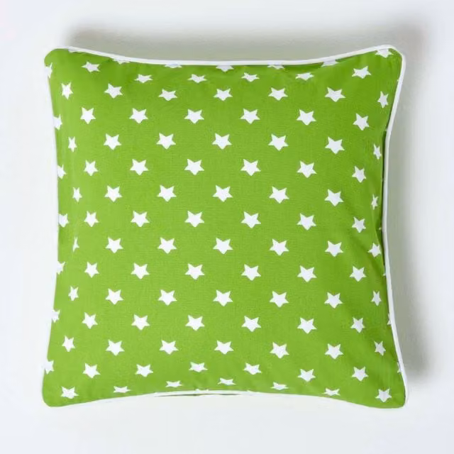 Homescapes Cotton Stars Square Cushion Cover, Green, W/D/H: 45 x 45 x 1 cm