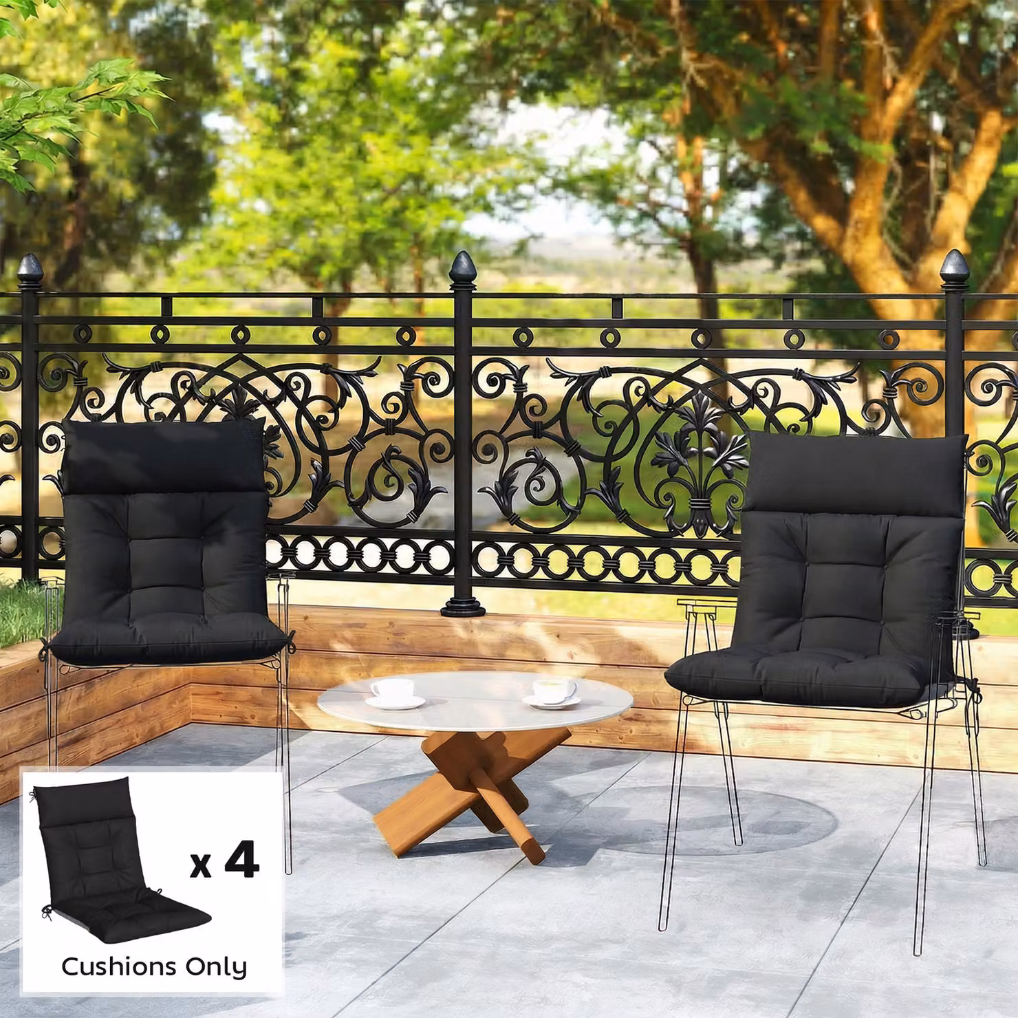 Outsunny Set of 4 Waterproof Non-Slip Patio Chair Cushions in Black, W/D: 112 x 53 cm – 2