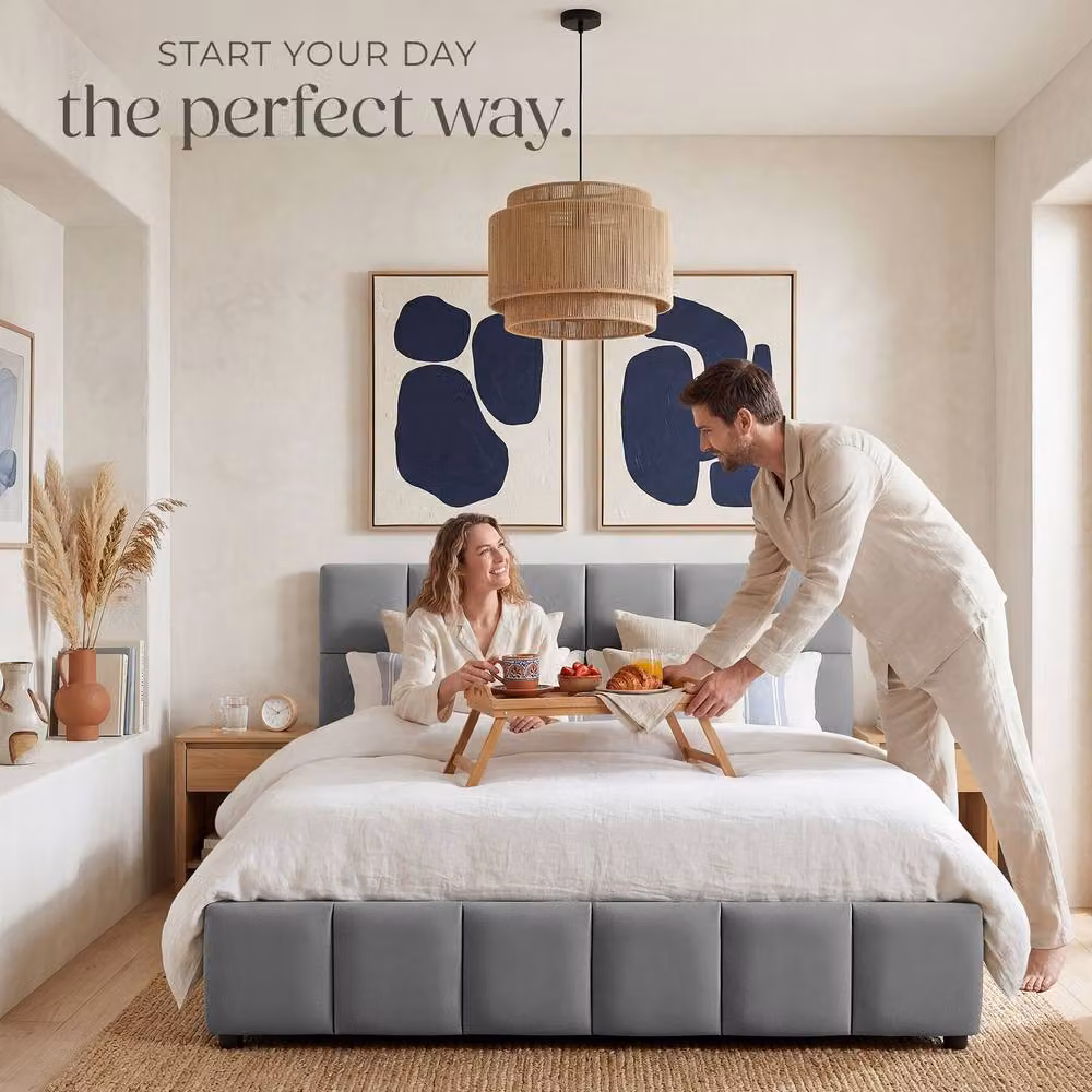 tectake Shirley Upholstered Bed with Slatted Frame and Lift-Up Base, Dark Grey, W/D/H: 140 x 200 cm – 8