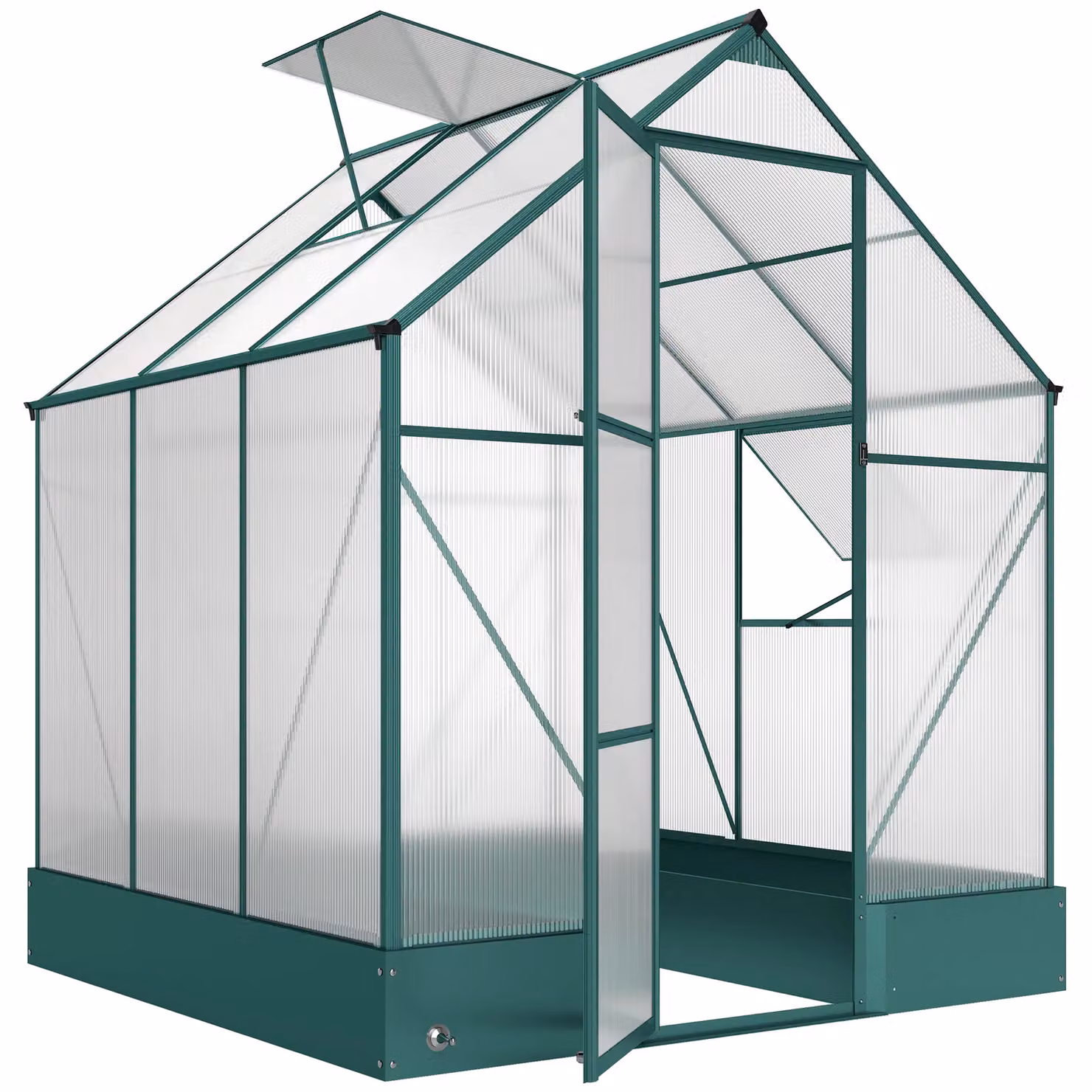 OUTSUNNY Aluminium and Polycarbonate Walk-in Greenhouse with Smart Window in Pale Green, W/D/H: 220 x 190 x 190 cm – 2