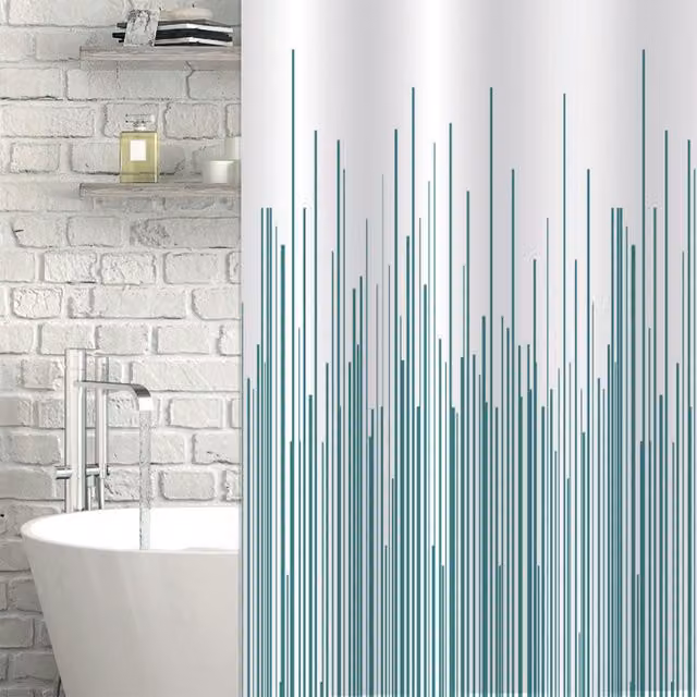 Showerdrape City White and Petrol Graphic Shower Curtain