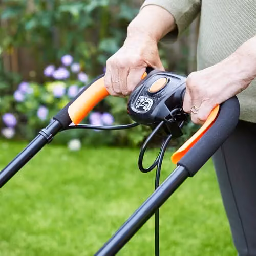 LawnMaster 1700W Corded Hover Mower and Grass Trimmer Set with Collection Bag, Orange – 4