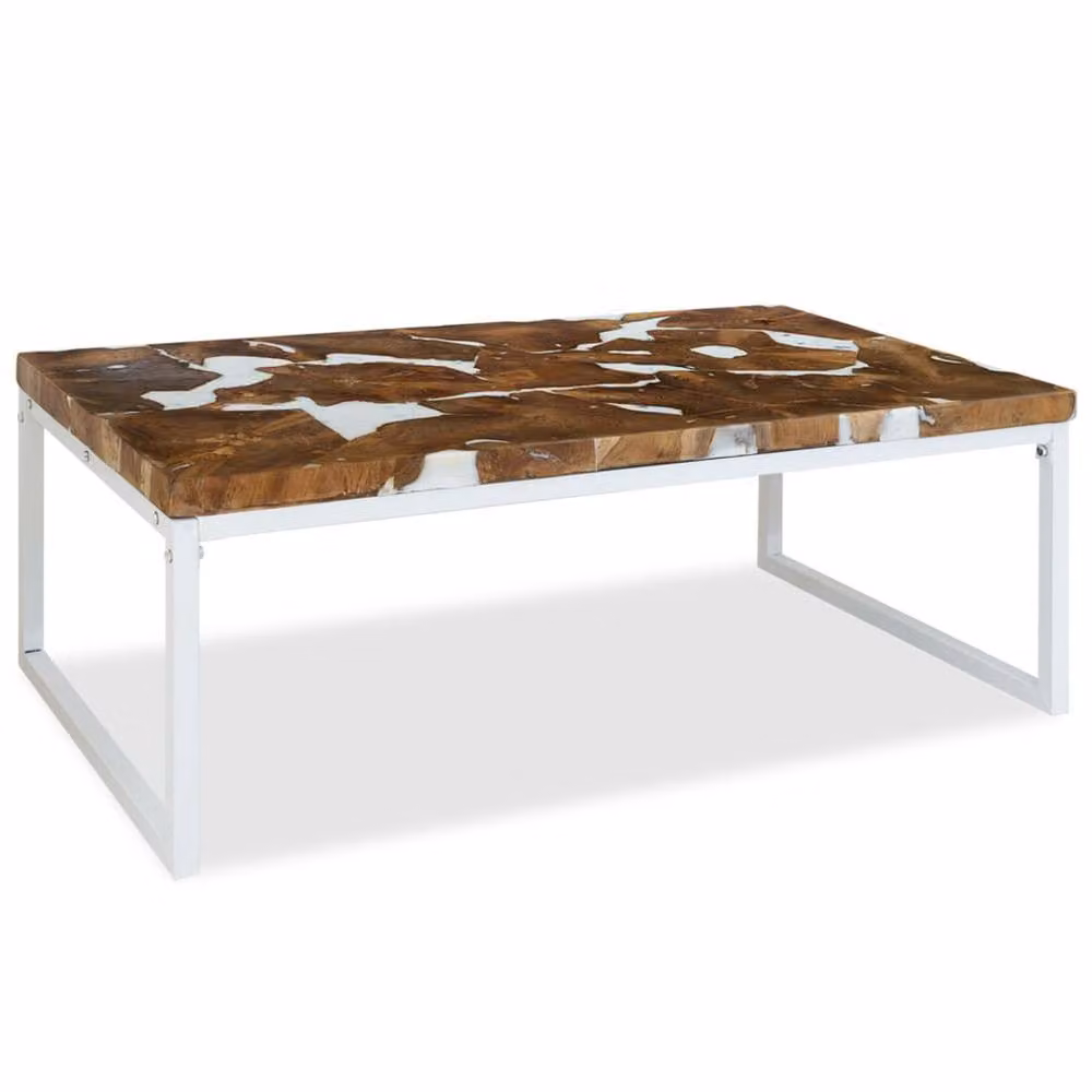 Berkfield Home Teak and Resin Coffee Table in White and Brown, W/D/H: 110 x 60 x 40 cm – 2