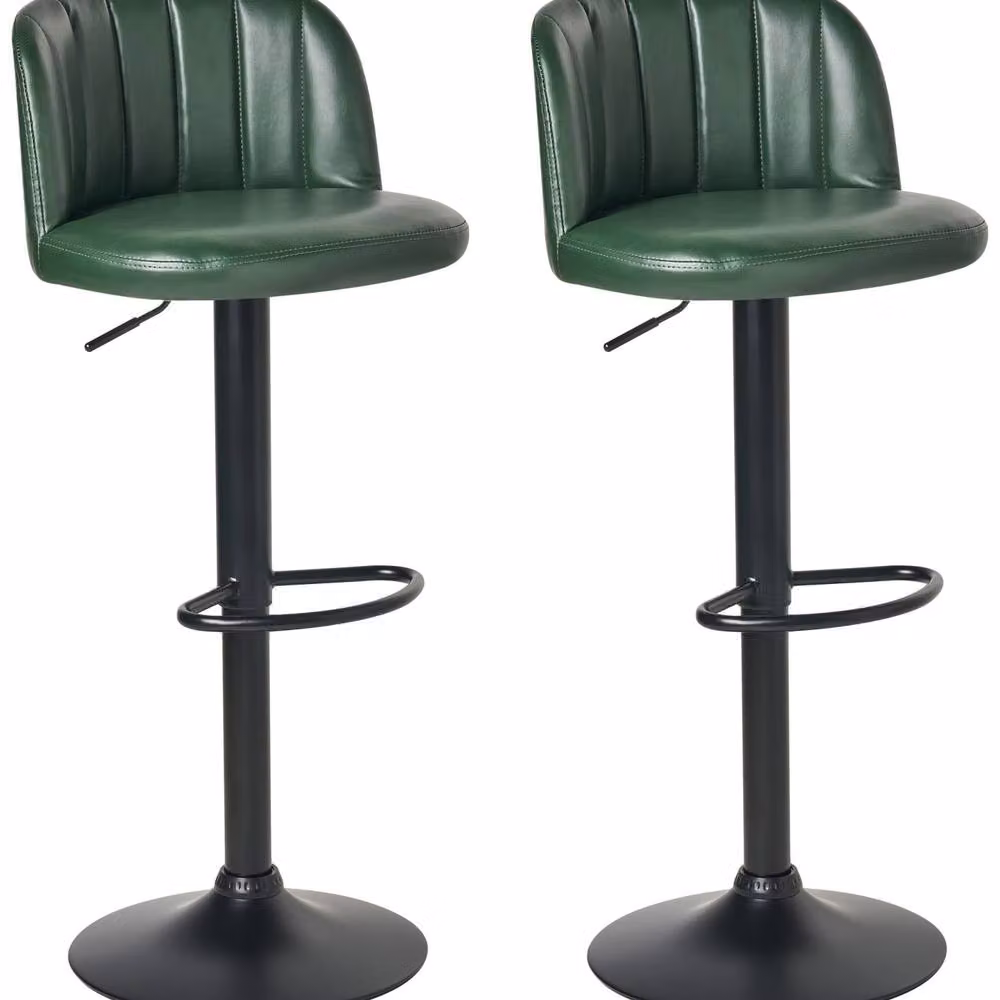Wyld and Coco Set of 2 Dark Green Faux Leather Swivel Bar Stools with Gas Lift Height Adjustment – 2