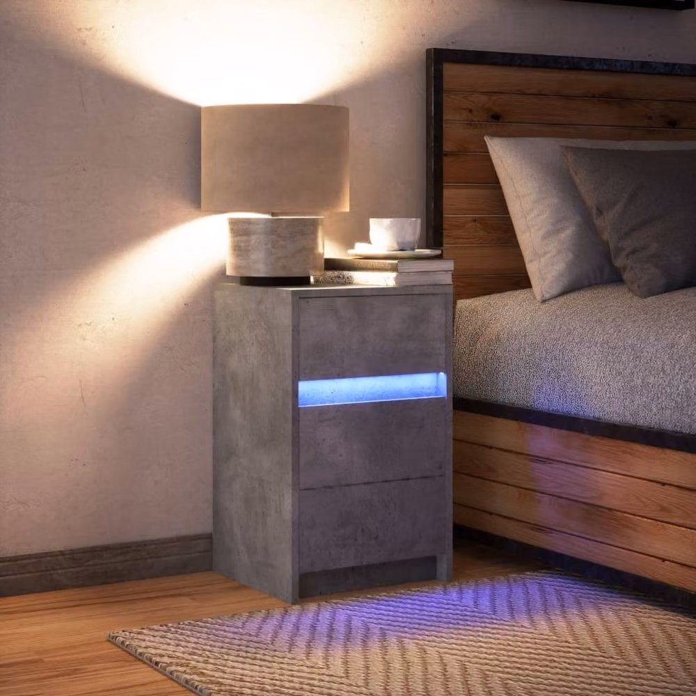 Berkfield Home Modern Bedside Cabinet with Integrated LED Lighting in Concrete Grey – 3