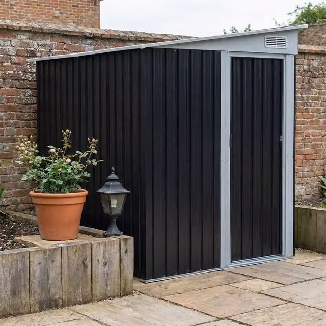 Breeins Metal Garden Shed with Sliding Door and Sloped Roof, Black