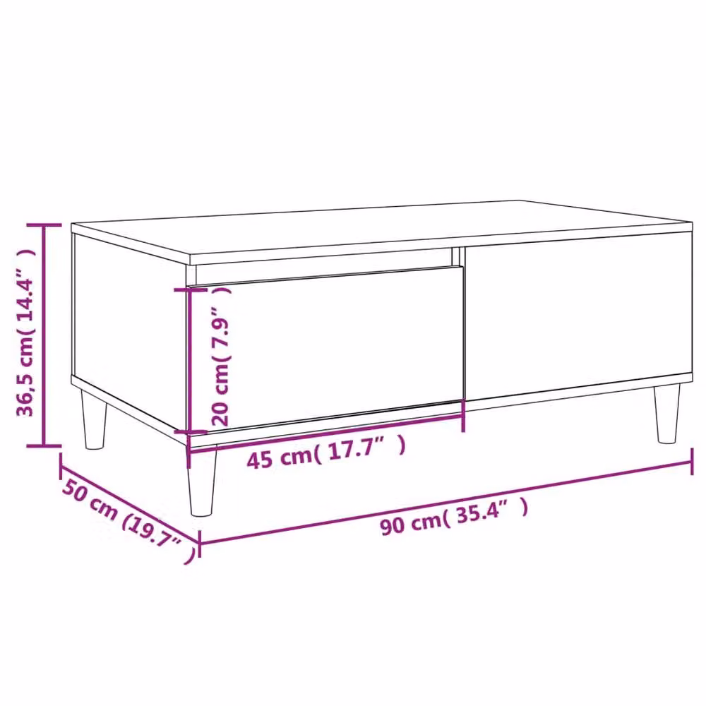 Berkfield Home Rectangular Coffee Table in Concrete Grey, W/D/H: 90 x 50 x 36.5 cm – 2