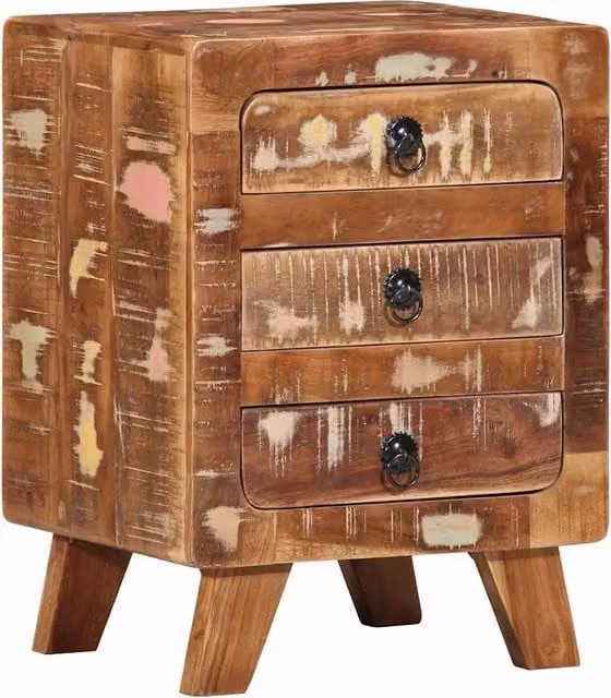 Berkfield Home Rustic Reclaimed Solid Wood Bedside Cabinet in Brown and Multicolour, W/D/H: 37 x 32 x 50 cm