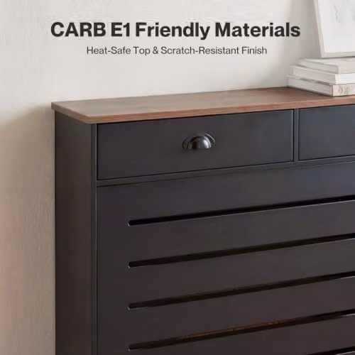 Levede Wooden Radiator Cover with 2 Drawers, Black and Brown MDF Storage Cabinet, W: 111.5 cm, H: 96.5 cm, D: 19.5 cm – 4