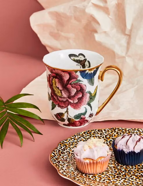 Spode Creatures of Curiosity Floral Bone China Mug in White and Gold