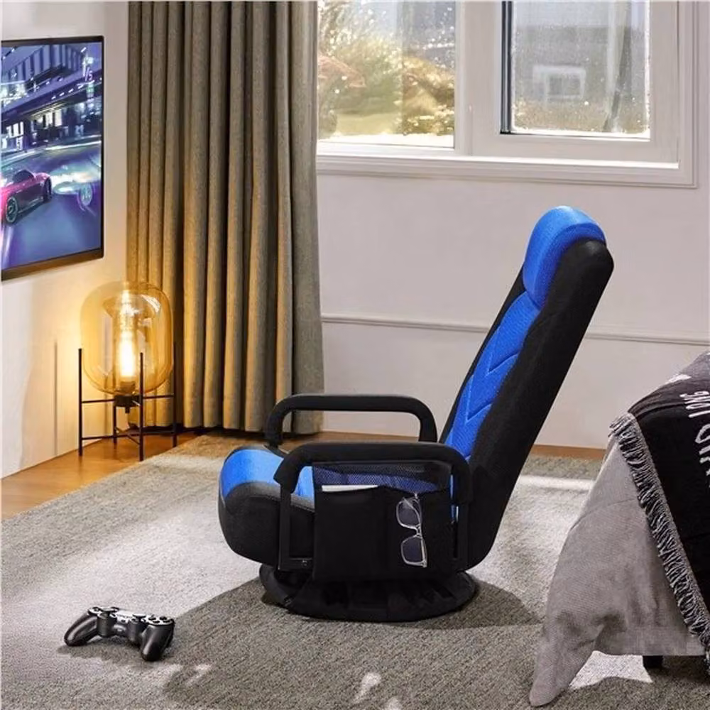 KORVIXA Black and Blue Swivel Gaming Chair with Headrest and Armrests, W/D/H: 100 x 100 x 74.5 cm – 4