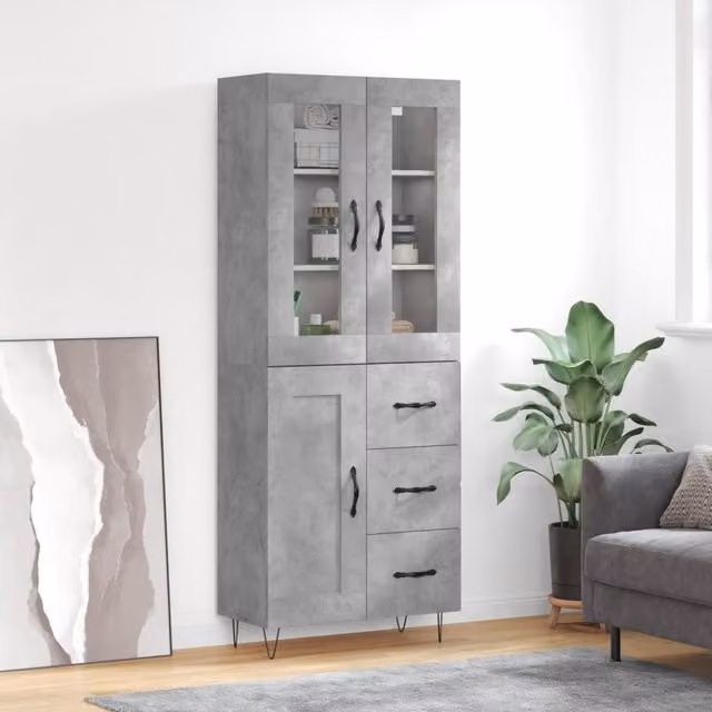 Berkfield Home Modern Highboard in Concrete Grey, W: 69.5 cm, D: 34 cm, H: 180 cm