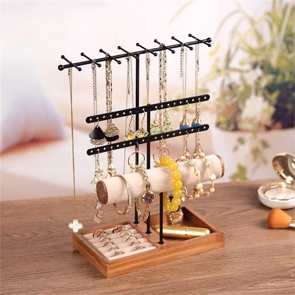 Kelvenix Multi-Tier Jewellery Stand, Necklace, Ring and Earring Hanging Rack in Brown – 2