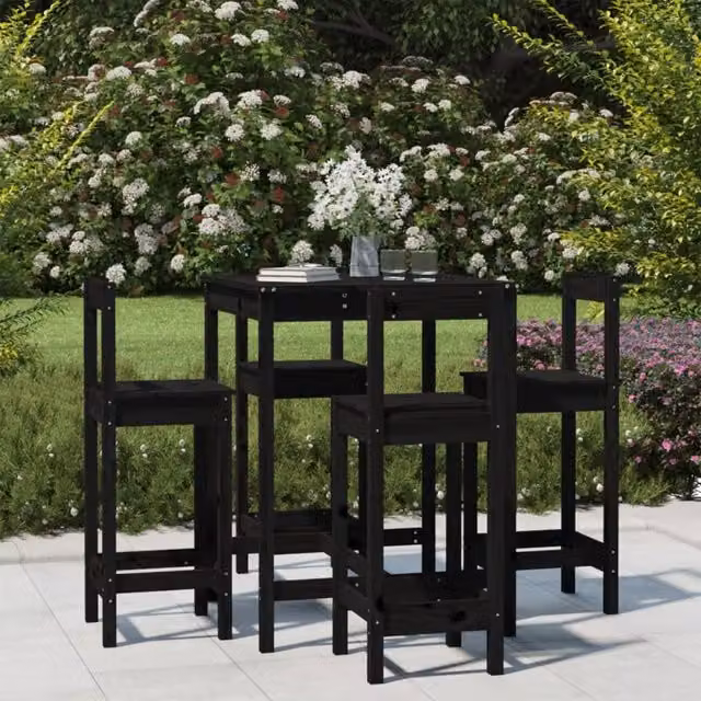 Berkfield Home 5 Piece Garden Bar Set in Black Solid Wood Pine