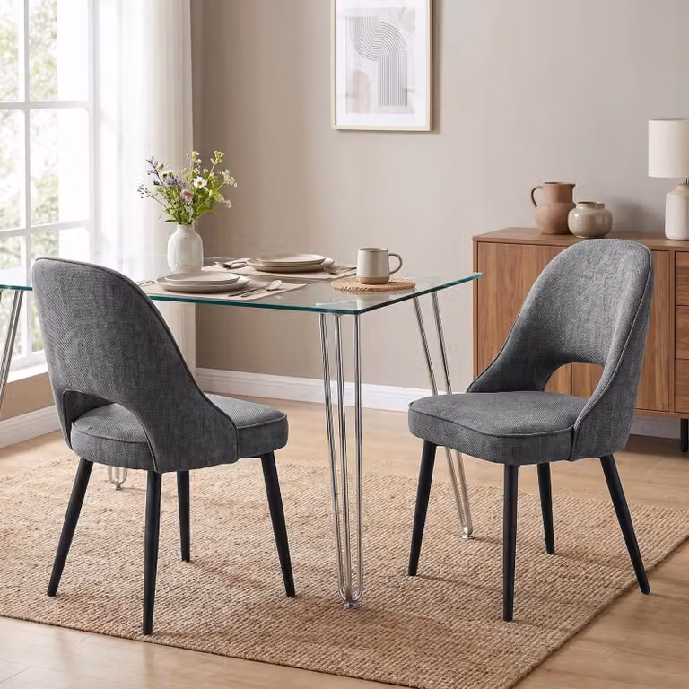 DHS Set of 2 Modern Fabric Dining Chairs in Grey and Green with Metal Legs