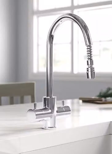 Piralla Cox Cruciform Two Handle Kitchen Sink Tap with Pull Out Spout in Chrome – 2