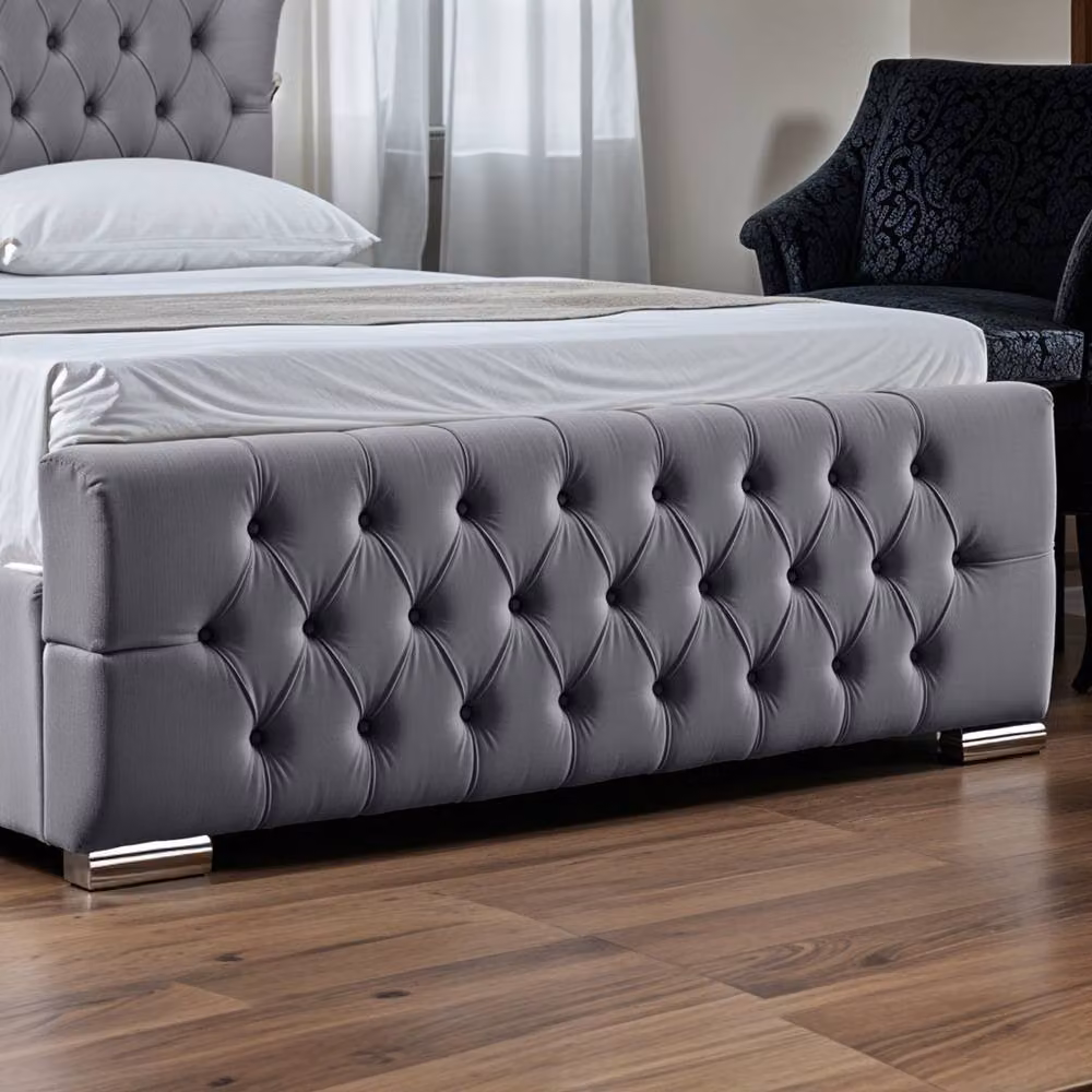 UK Bed Furniture Isabella Upholstered Slatted Base Bed with 48 Inch Wingback Headboard in Grey, W/D/H: 140 x 200 cm – 4