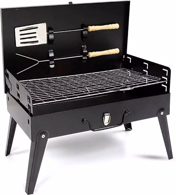 Denny International Black Steel Tabletop Charcoal BBQ Grill with Cover W/D/H: 45 x 42 x 26 cm – 1
