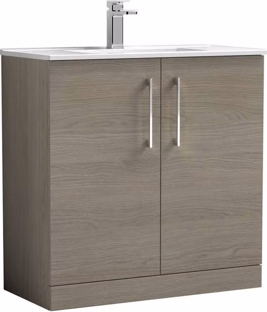 Balterley Solace Oak 2-Door Freestanding Bathroom Vanity Unit with Basin, Brown, Width: 80 cm
