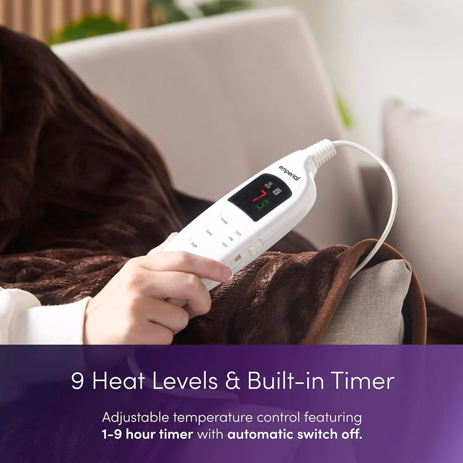 Emperial Brown Soft Fleece Heated Electric Blanket with 9 Hour Timer, W/D/H: 130 x 160 cm – 2