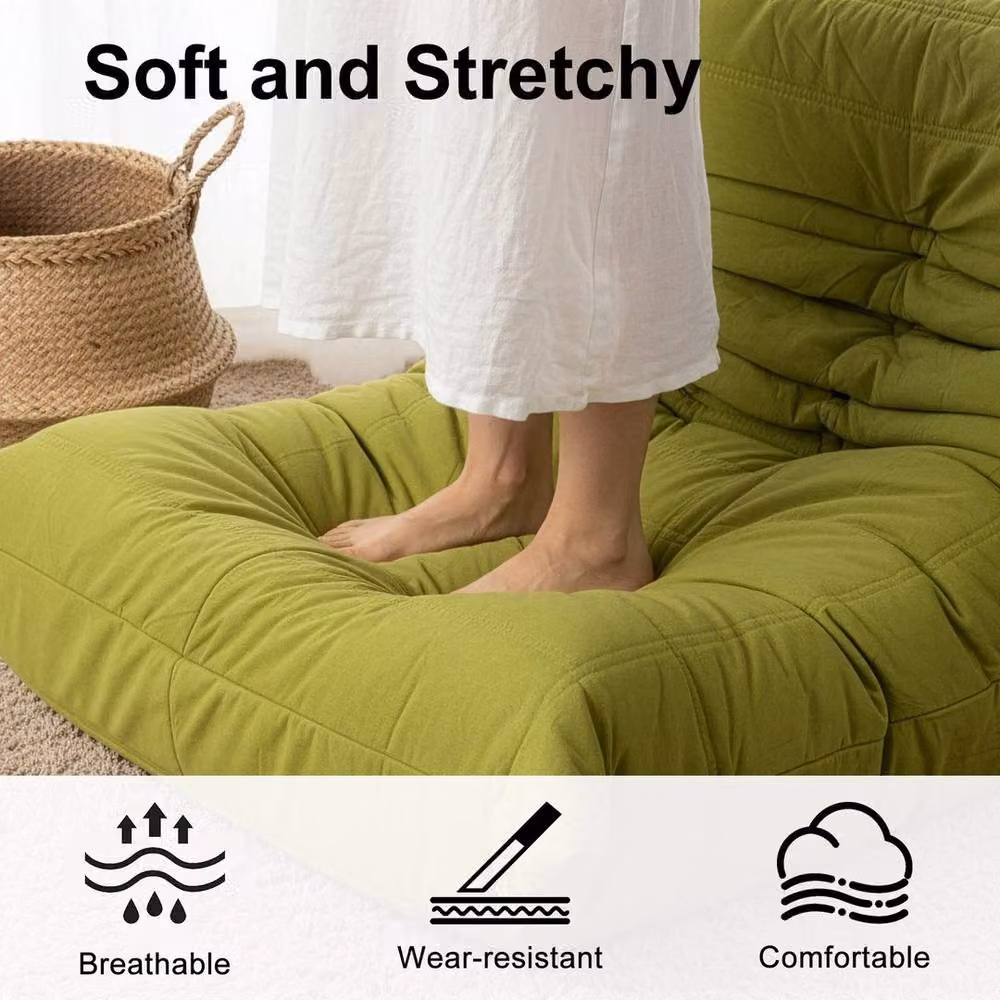 KORVIXA Green Velvet Boneless Floor Sofa and Fireside Chair, W/D/H: 100 x 100 x 70 cm – 3