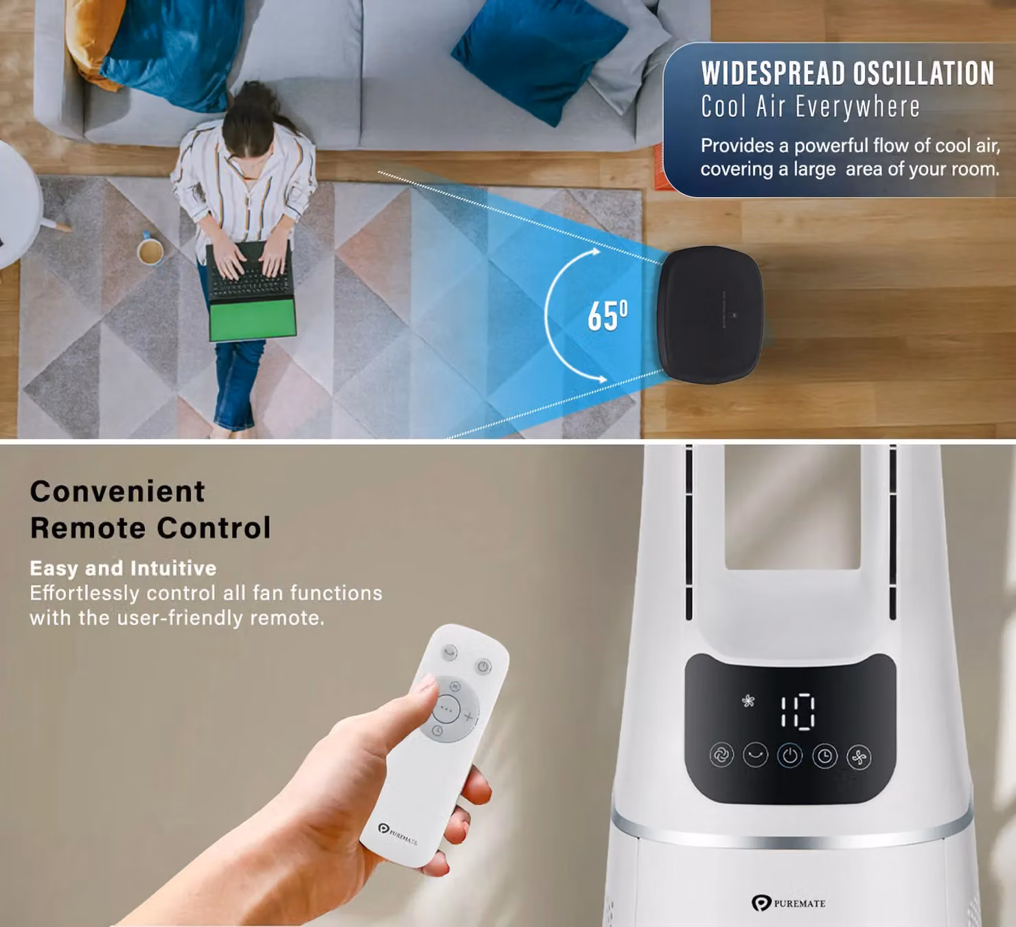 PureMate 2-in-1 Bladeless Fan and HEPA Air Purifier in White and Silver – 4