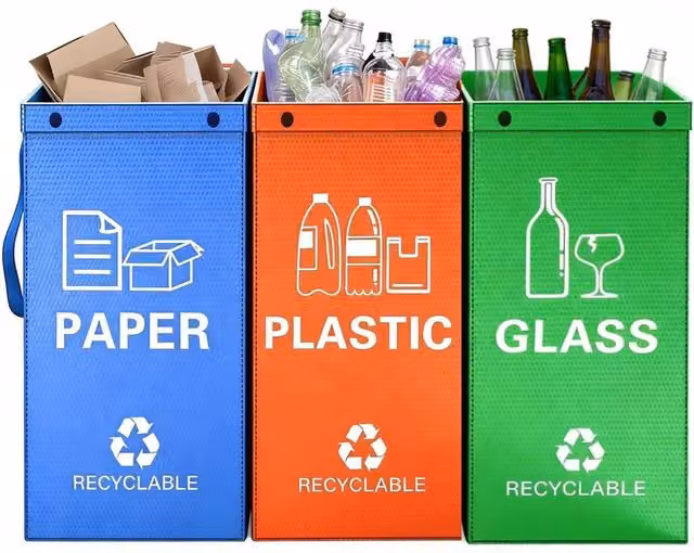 FLAVORA 3 Pack Foldable Waterproof Recycling Bags in Multicolour – 1