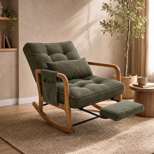 STILVORA Mid-Century Green Rocking Chair with Adjustable Backrest, Footrest and Armrests – 1