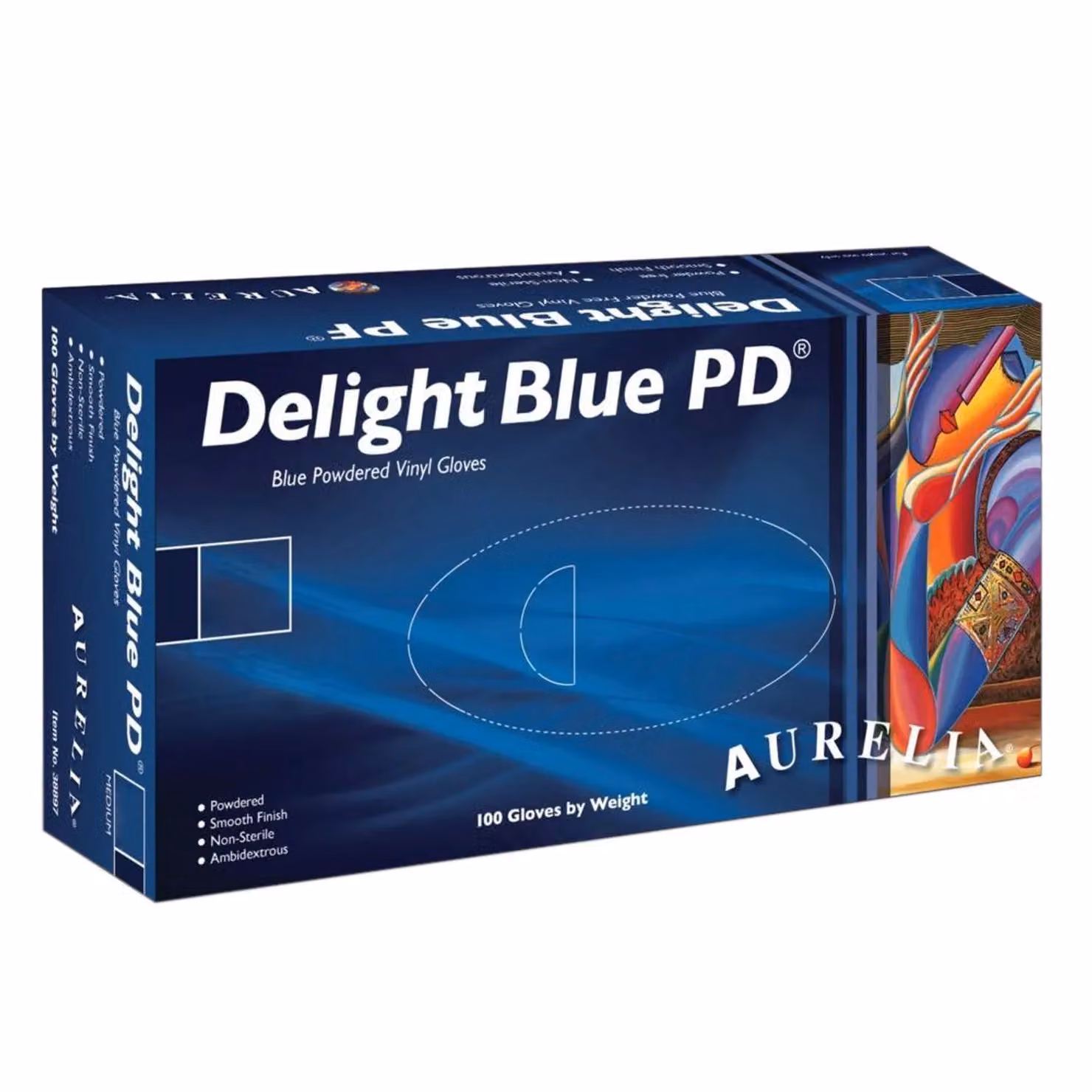Aurelia Delight Blue Powdered Vinyl Gloves, Pack of 100, Medium – 2